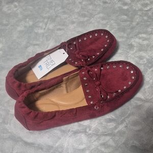 Time and Tru Women's Studded Burgundy Moccasin Loafers